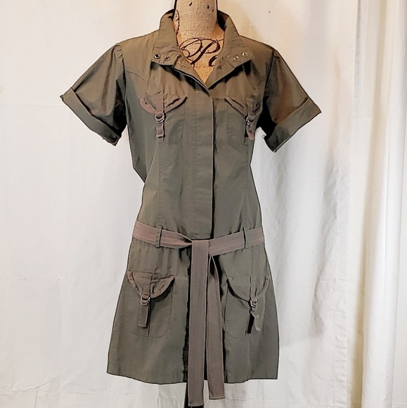 Massimo Dress Button up Green/Gray Military Style - Picture 1 of 4